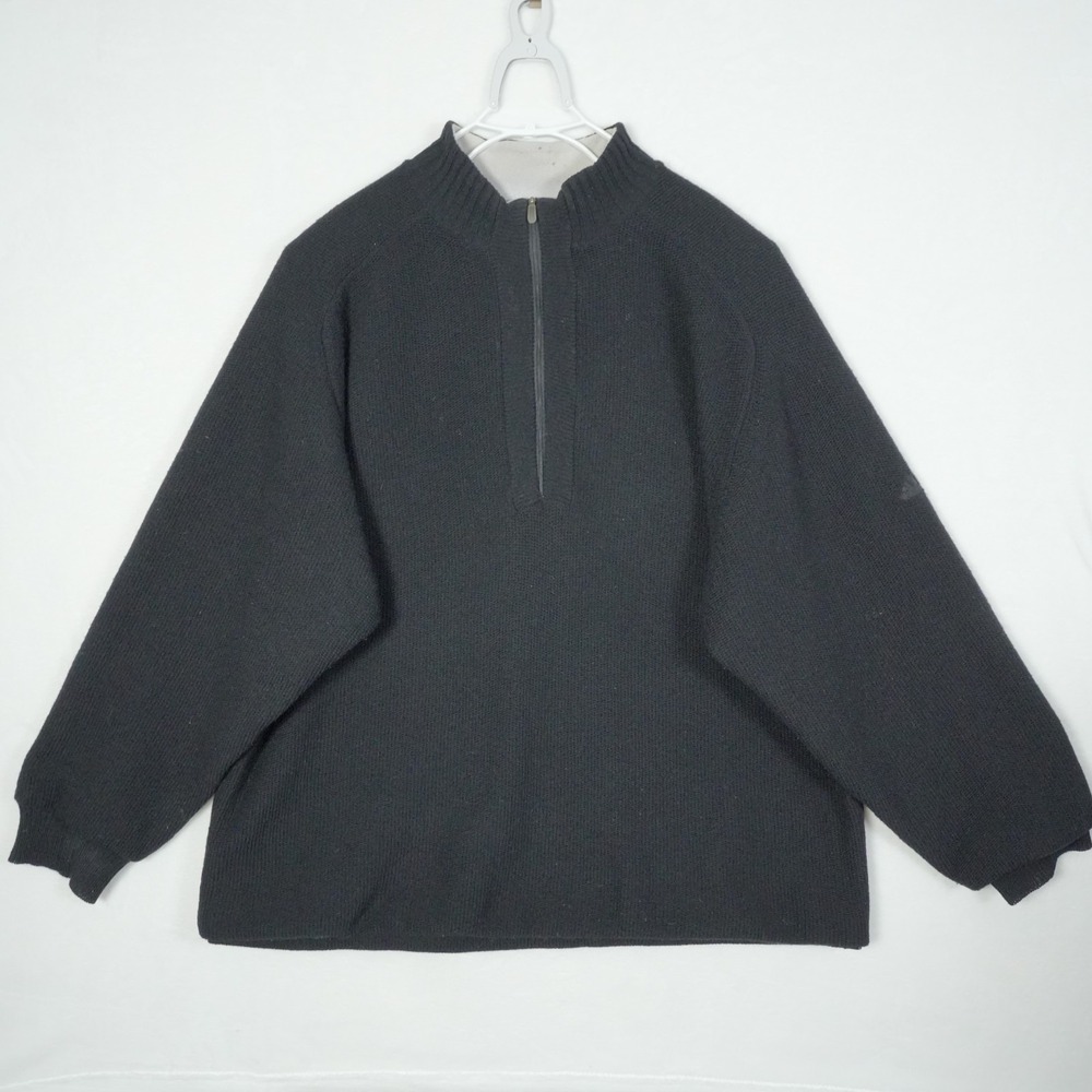 Adidas VTG 2003 Wool Knit Pullover‎ Baggy Sweater Men's XL Black Lined 1/4 Zip
